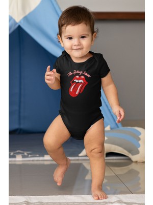 Tişört Fabrikası The Rolling Stones Logo Siyah Unisex Bebek Body - Zıbın