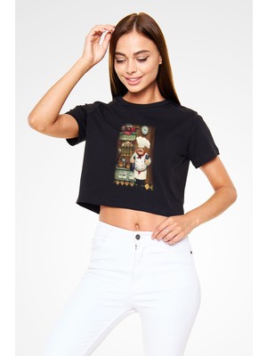 Tişört Fabrikası Aşçı Siyah Crop Top Tişört