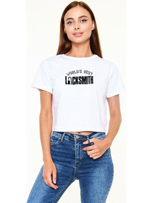 Tişört Fabrikası Anahtarcı Baskılı Beyaz Crop Top