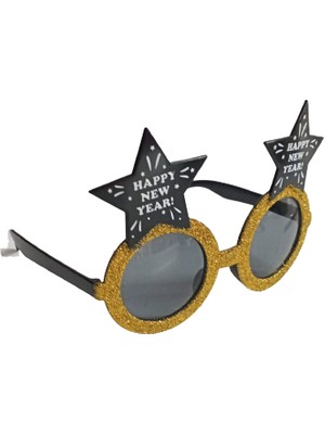 Event Party Store  Yılbaşı Gözlük Heppy New Year Yıldız Gold Simli
