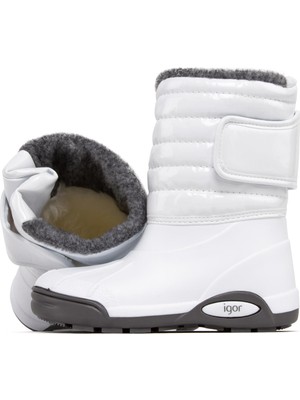 Igor W10168 Topo Ski Charol Çocuk Beyaz Bot Kürklü Silikon/Plastik Malzeme Cırt Bantlı Kolay Kapanma