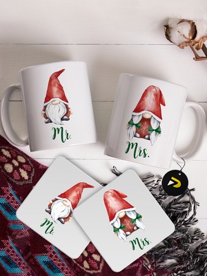 Postermanya Yılbaşı Sevgili Kupaları, Gnome Şans Cücesi, Yılbaşı Yeni Yıl Konseptli Baskılı Kupa Bardak Seti