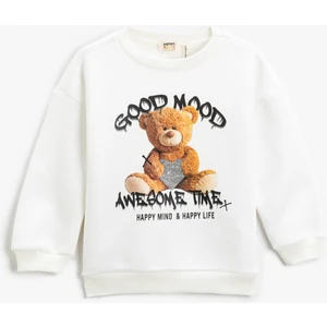 Ayıcık Baskılı Sweatshirt Şardonlu Bisiklet Yaka