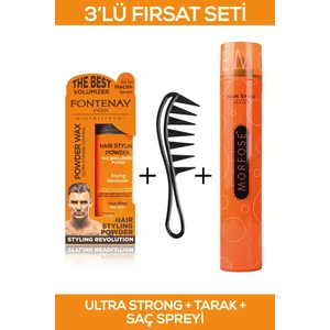 Saç Şekillendirici Pudra Toz Wax Ultra Strong Turuncu + Şekil Tarağı + Saç Spreyi 400ML 3'lü Set