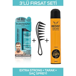Saç Şekillendirici Pudra Toz Wax Matt Effect Mavi + Şekil Tarağı + 400ML Saç Spreyi 3'lü Set 2