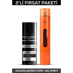 Keratin Fibers Siyah Topik Saç Tozu 50GR + Saç Spreyi 400ML 2'li Set 2