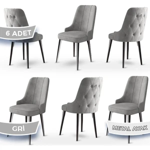 Concept Newa Serisi Babyface Kumaş Siyah Metal Ayak Gümüş Halkalı 6 Adet Sandalye