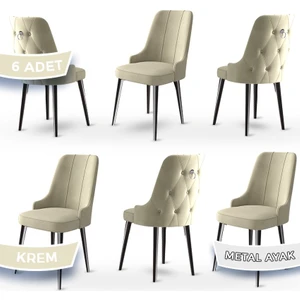 Concept Newa Serisi Babyface Kumaş Siyah Metal Ayak Gümüş Halkalı 6 Adet Sandalye