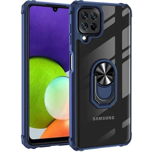 Samsung Galaxy M32 Kılıf Silikon Kenarlı Stand Yüzüklü Manyetik Mola Kapak Lacivert
