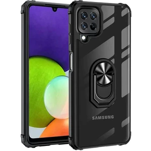 Samsung Galaxy M32 Kılıf Silikon Kenarlı Stand Yüzüklü Manyetik Mola Kapak Siyah