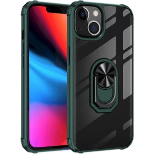 Apple iPhone 13 Mini Kılıf Silikon Kenarlı Stand Yüzüklü Manyetik Mola Kapak Yeşil