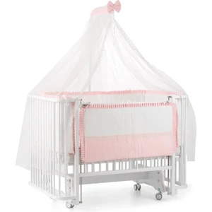 Meltem Smart Bambino Anne Yanı Ahşap Sallanır Beşik 70x110 cm (beyaz-pembe)