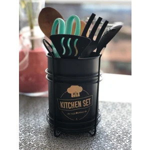 Tezgah Üstü Standlı Dekoratif Siyah Metal Kaşıklık