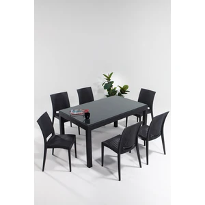 Rattan Camlı 90X150 Bahçe&balkon&teras Masa Seti – Antrasit
