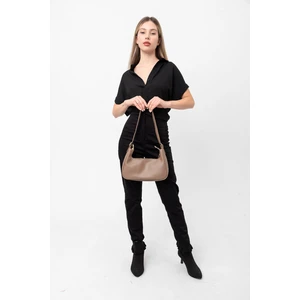 Saria Moda Oval Fitilli Fermuarlı Deri Baget Çanta