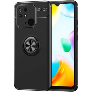 Xiaomi Poco C40 Kılıf Ravel Yüzüklü Mıknatıslı Stand Focus Silikon Siyah