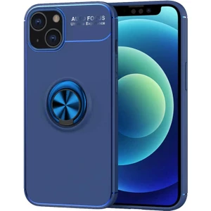 Apple iPhone 13 Kılıf Ravel Yüzüklü Mıknatıslı Stand Focus Silikon Mavi