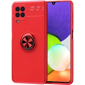 Samsung Galaxy A22 4g Kılıf Ravel Yüzüklü Mıknatıslı Stand Focus Silikon Kırmızı