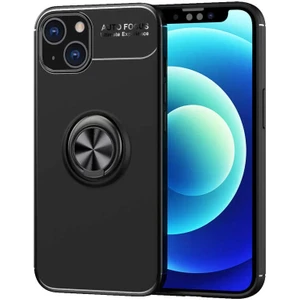 Apple iPhone 13 Mini Kılıf Ravel Yüzüklü Mıknatıslı Stand Focus Silikon Siyah
