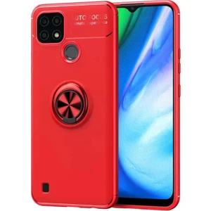 Realme C25 Kılıf Ravel Yüzüklü Mıknatıslı Stand Focus Silikon Kırmızı
