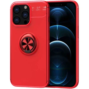 Apple iPhone 13 Pro Kılıf Ravel Yüzüklü Mıknatıslı Stand Focus Silikon Kırmızı