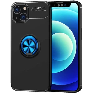 Apple iPhone 13 Mini Kılıf Ravel Yüzüklü Mıknatıslı Stand Focus Silikon Siyah-Mavi