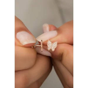 925 Ayar Gümüş Minik Rose Zirkon Taşlı Kelebek Küpe