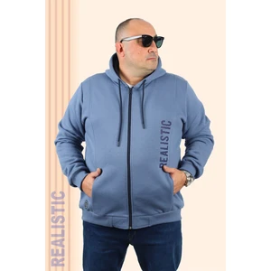 Büyük Beden Erkek 3ip Sweat Realistic 22738 Mavı