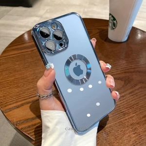 M.TK Moveteck Iphone 14 Pro Uyumlu Kılıf Kamera Lens Üstü Kapalı Koruma Orta Logo Gösterir Halkalı Şeffaf