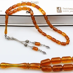 Tesbih Pasajı Turuncu Renk Kapsül Sürmeli Toz Kehribar Tesbih (7 x 11 Mm) Tp