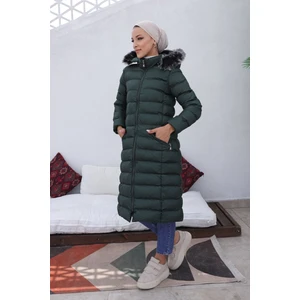 Kmkkombin Şapkası Kürklü Sıkıştırılmış Yoğun Elyaf Dolum Genç Uzun Şişme Mont