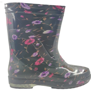 Kadın Siyah Renk Çiçekli Iş Bahçe Yağmur Çizmesi