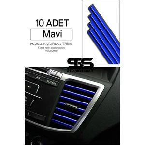 STS Oto Aksesuar Araç Içi Klima Havalandırma Izgarası Mavi Trim Seti Film Şerit Havalandırma Izgarası Mavi Trim Şerit