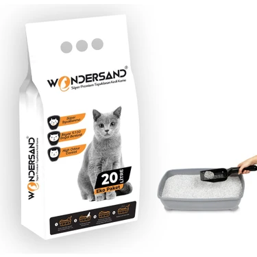 Wondersand 20 Lt Beyaz Bentonit Kokusuz Kalın Tane Kokusuz Süper Topaklanan Premium Kedi