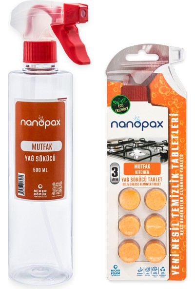 Nanopax Yağ Sökücü Temizlik Tableti 6 Tablet + Mikro Köpüklü Sprey 500 ml