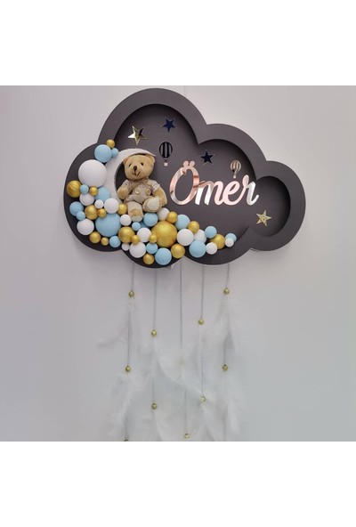 Gezer Nikah Şekeri Antrasit Gri LED Işıklı Bubble Bulut Bebek Kapı Süsü