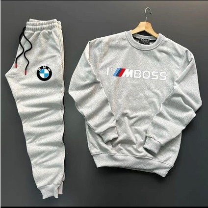 Yeni Sezon I'm Boss Baskılı Pamuklu Sıfır Yaka Sweat-Pamuklu Kışlık Eşofman Altı 2'li Takım