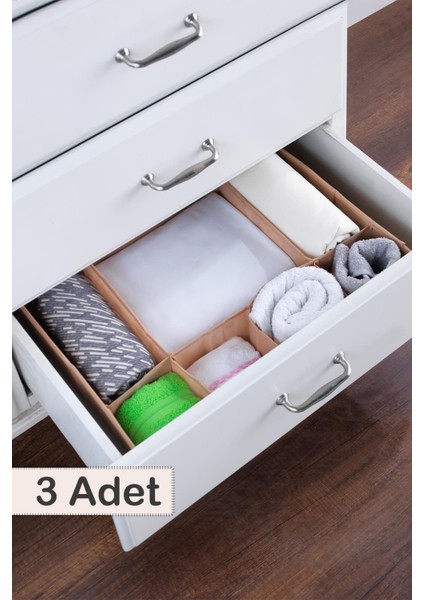 3 Adet | 7 Bölmeli Çekmece Içi Düzenleyici | Organizer Kahve