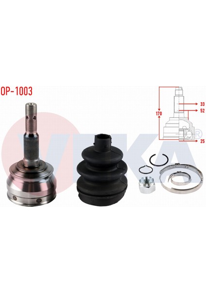 Opel Vectra A 1.6 33X25X52 Uzunluk 169,9 mm 1988-1995 Aks Kafası Sol-Sağ Ön Dış 374049