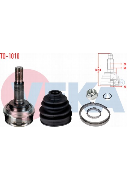 Toyota Corolla (_E10_) 1.3i EE101 26X23X56 Uzunluk 149,8 mm 92-97 Aks Kafası Sol-Sağ Ön Dış 43410020