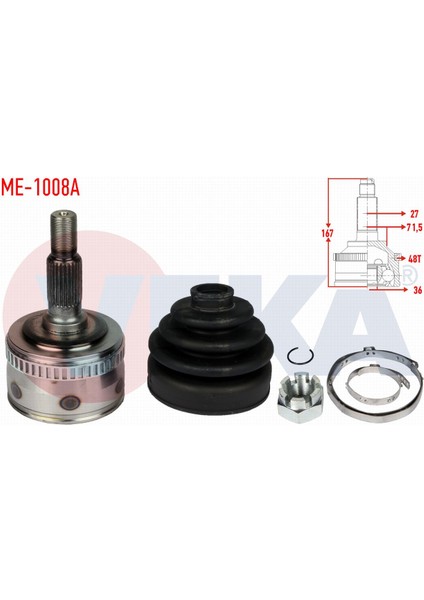 Mercedes VITO(638)108 Cdı Abslı 48 Dıs 27X36X71,5 Uzunluk 167MM 97-03 Aks Kafası Sol-Sağ Ön Dış