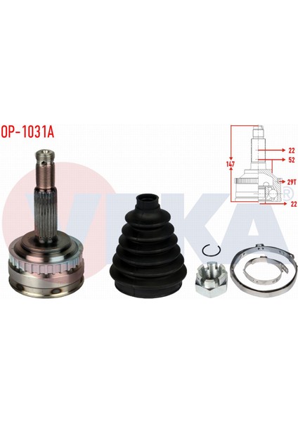 Opel Vectra B 1.6i Abslı 29 Dıs 22X22X52 A-T Uzunluk 144,8 mm 95-03 Aks Kafası Sol-Sağ Ön Dış