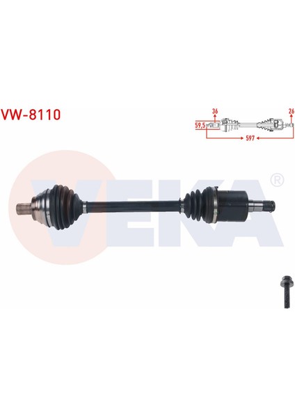 Volkswagen Golf (1k1) 1.6 Fsı A-T 2003-2009 Komple Aks Sol Ön Uzunluk 597MM 1K0407451EX