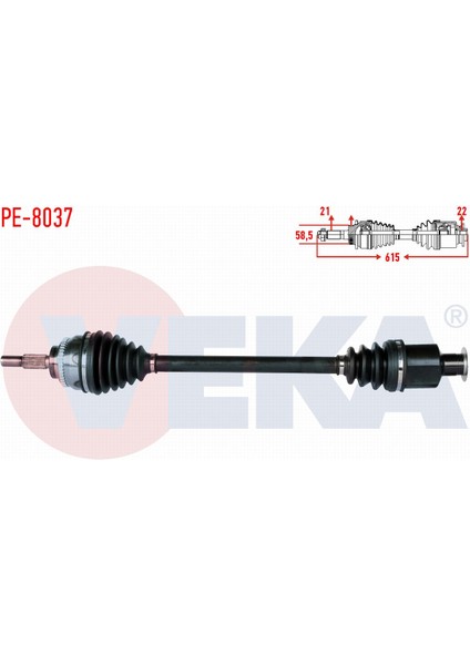 Peugeot 106 I 1.4 Uzunluk 615MM 1991-1996 Komple Aks Sol Ön 3272.T8|3272.R9|3272.T8