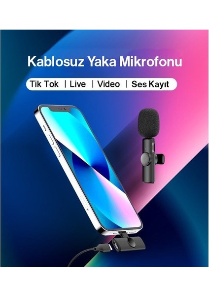 K11 iPhone Lightning Youtube Tiktok Yayın Kablosuz Yaka Mikrofonu