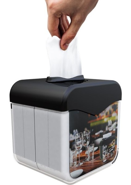 Evo Beyond Reklam Alanlı Giydirilebilir Masaüstü Dispenser Peçetelik - Siyah -145X145X145 Mm. fiyatları