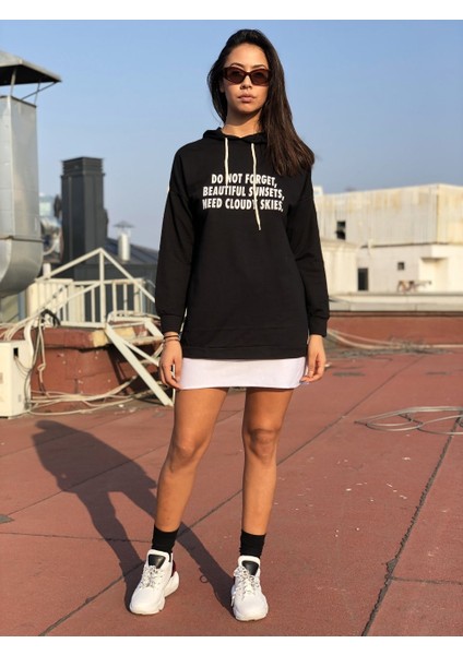 Celestia Siyah Kapşonlu Kadın Sweat