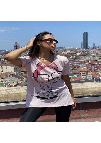 Joyce Kadın Pembe Baskılı T-Shirt modelleri