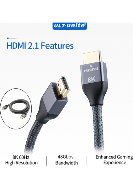 8k 60Hz 4K 120Hz Dizüstü Bilgisayar Yüksek Hızlı Örgülü Kablo 2 Metre Için (Yurt Dışından)