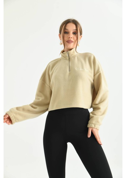 Bej Fermuar Detay Nakışlı Sweatshirt fiyatları